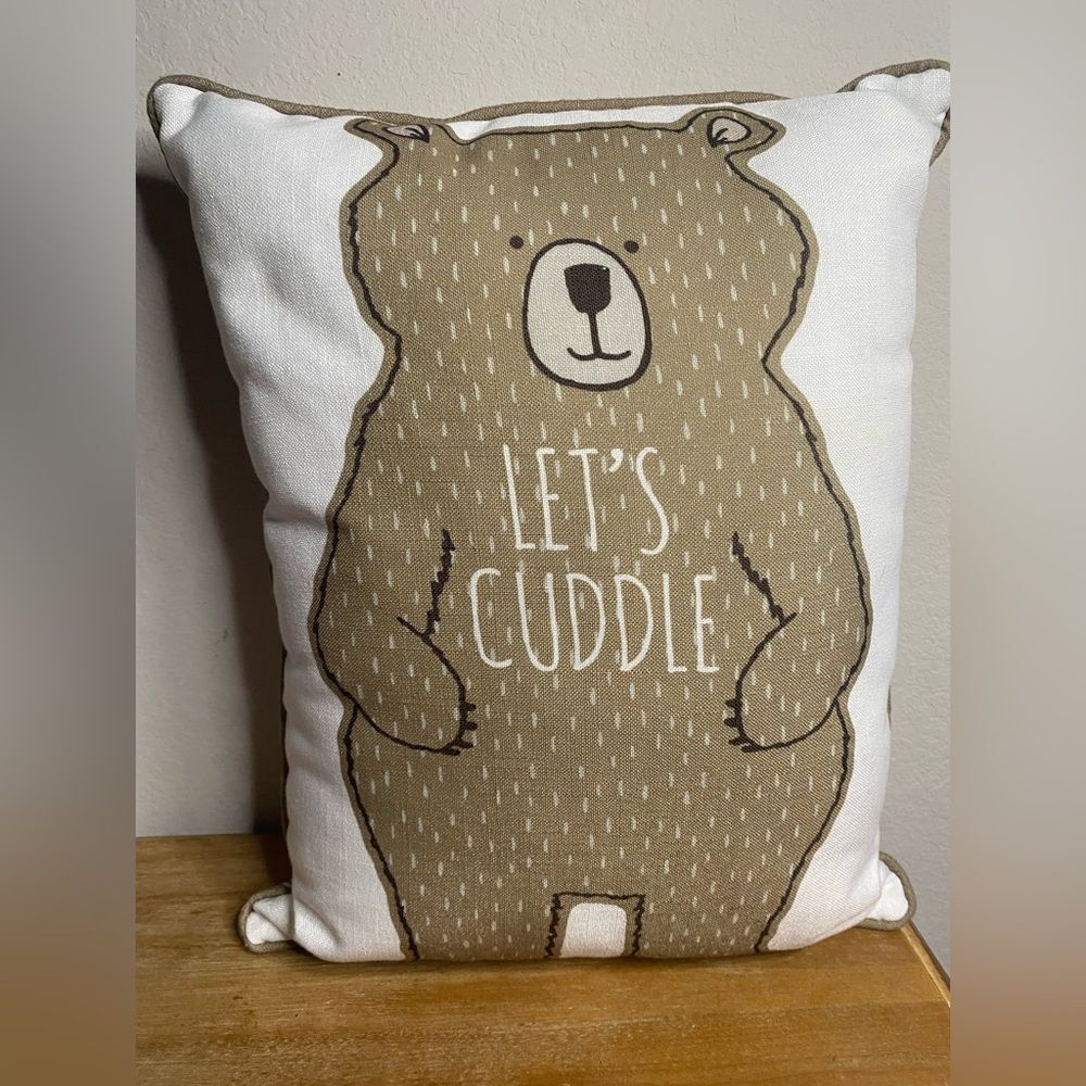 Neutral Beige Brown Bear Boy’s Rom Theme Plaid Decorative Pillow 12x 15